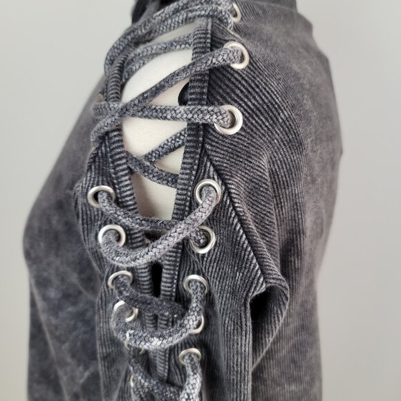 Missguided Women's Gray Washed Extreme Lace Up Turtleneck Sweatshirt Size US 4 - Picture 10 of 16